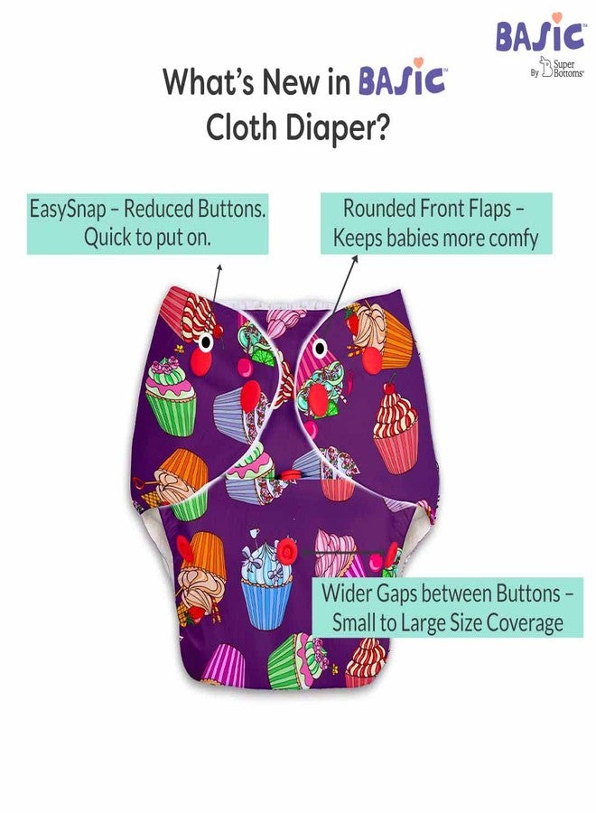 SuperBottoms BASIC Cloth Diaper For Baby | Washable & Reusable Cotton Cloth Diaper | 0-3 Years | Freesize | Adjustable | Reduces Rash | With 2 Quick Dry Pad/Insert | Cupcake | - Image 2