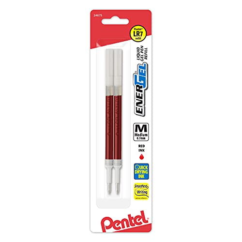 Pentel Refill Ink, For ENER-GEL & Lancelot Gel Pen, 0.7mm Metal Tip, Medium, Red Ink, Pack of 2 (LR7BP2B) - Image 5