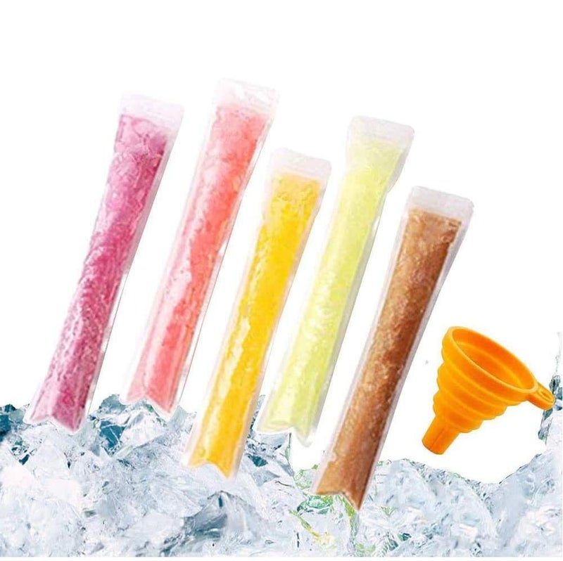 FEBSNOW FEBSNOW 200 PCS Pop Bags  Pop Mold Bags with Funnel for Yogurt Ice Candy Ice Cream Party Favors 11x2 