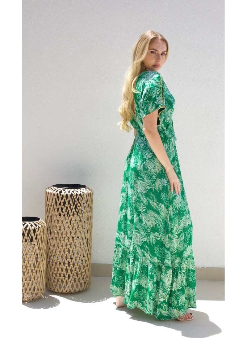Alorabella Thea Beaded V Front & Back Dress - Green  - Image 3
