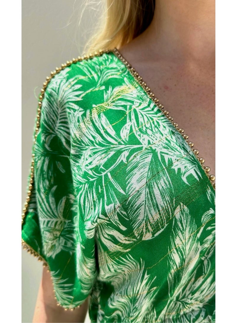 Alorabella Thea Beaded V Front & Back Dress - Green  - Image 4