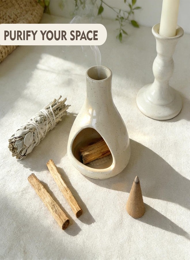 wayofcha Ceramic Palo Santo Holder - Chiminea Incense Burner for Meditation & Energy Cleansing, Palo Santo Burner for Palo Santo and Sticks, Sage Holder for Yoga Meditation Room Decor, Unique Meditation Gift - Image 4