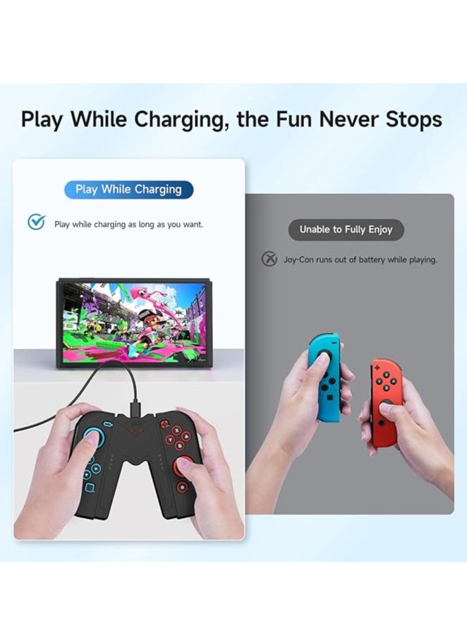 The Switch Joy-Con Charging Grip is compatible with Nintendo Switch and OLED models, play while charging, and the Portable V-shaped Switch Joy-Con Controller Charger with indicator light