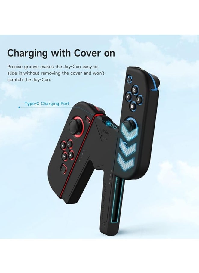 The Switch Joy-Con Charging Grip is compatible with Nintendo Switch and OLED models, play while charging, and the Portable V-shaped Switch Joy-Con Controller Charger with indicator light