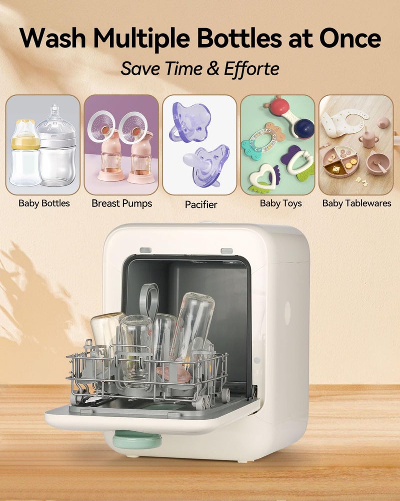 ICUIRE Baby Bottle Washer and Sterilizer and Dryer, 131-167°F High Temperature Sterilize for Baby Stuff, 3.2L Water Tank to Clean Bottles, Pump Part &Pacifiers&Bowl, Newborn Parents One-Hand Operation - Image 5