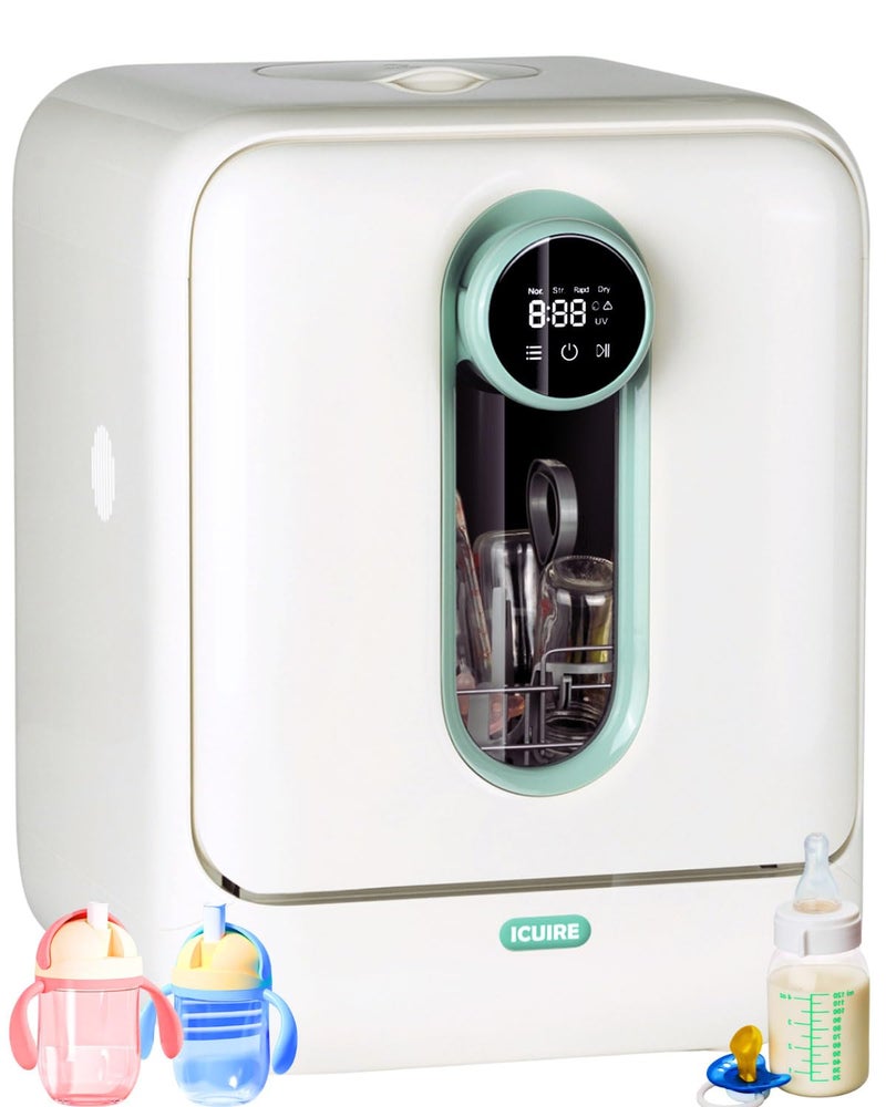 ICUIRE Baby Bottle Washer and Sterilizer and Dryer, 131-167°F High Temperature Sterilize for Baby Stuff, 3.2L Water Tank to Clean Bottles, Pump Part &Pacifiers&Bowl, Newborn Parents One-Hand Operation - Image 1