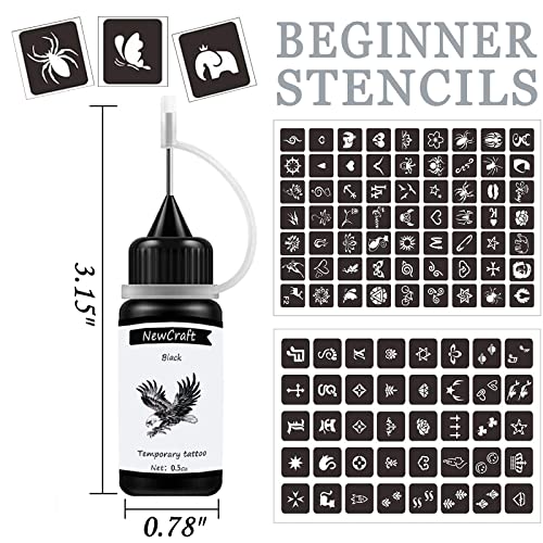 NewCraft 3 Packs Black Temporary Tattoo Ink and Stencils for Adults Teens, Temporary Tattoo Kit Skin Friendly - Image 2