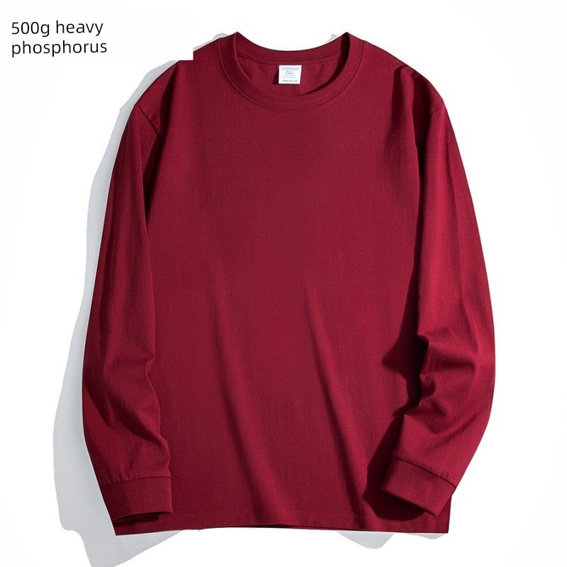 American high street 500g heavy pure cotton solid color base shirt men's and women's long-sleeved t-shirt versatile loose youth top - Image 2