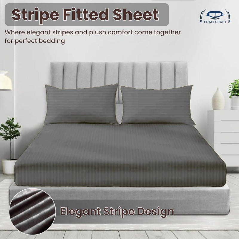 FOAM CRAFT Foamcraft Striped Deep Pocket Fitted Sheet - Light Grey, California King (180 x 200cm) - Image 3