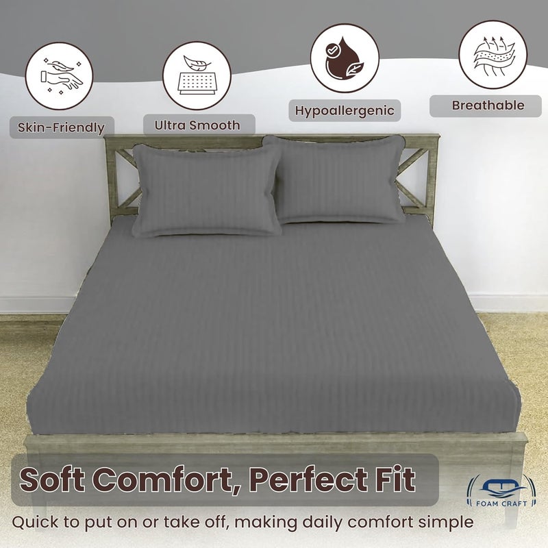 FOAM CRAFT Foamcraft Striped Deep Pocket Fitted Sheet - Light Grey, California King (180 x 200cm) - Image 4