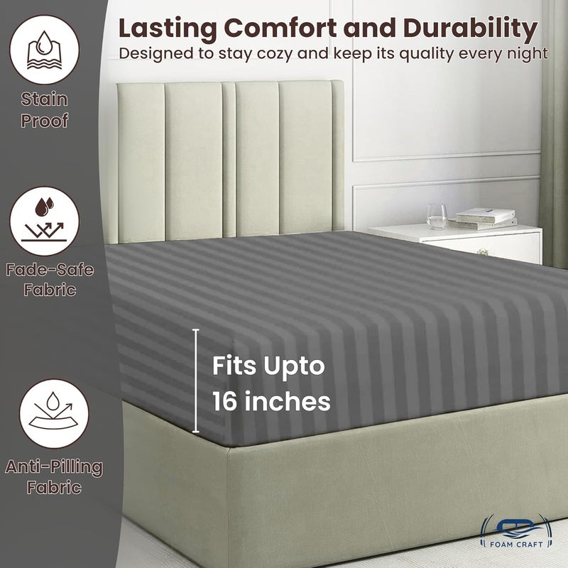 FOAM CRAFT Foamcraft Striped Deep Pocket Fitted Sheet - Light Grey, California King (180 x 200cm) - Image 5