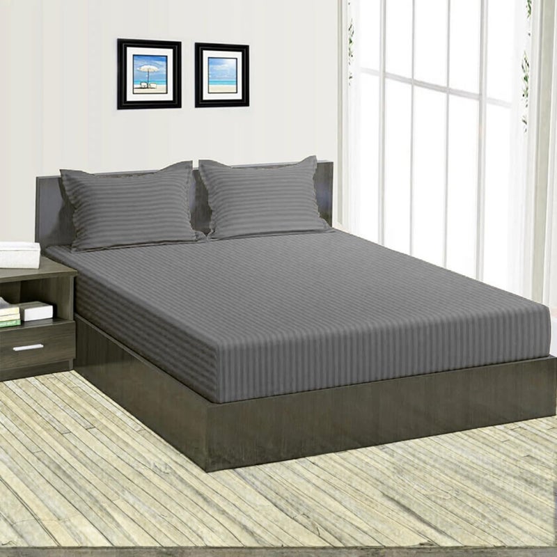 FOAM CRAFT Foamcraft Striped Deep Pocket Fitted Sheet - Light Grey, California King (180 x 200cm) - Image 1