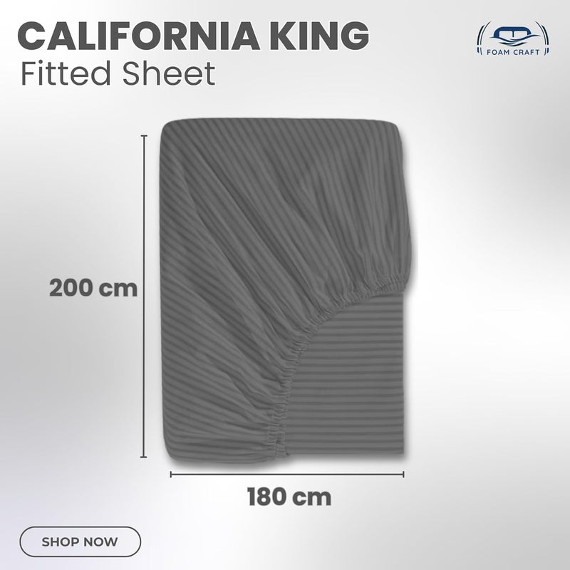 FOAM CRAFT Foamcraft Striped Deep Pocket Fitted Sheet - Light Grey, California King (180 x 200cm) - Image 2