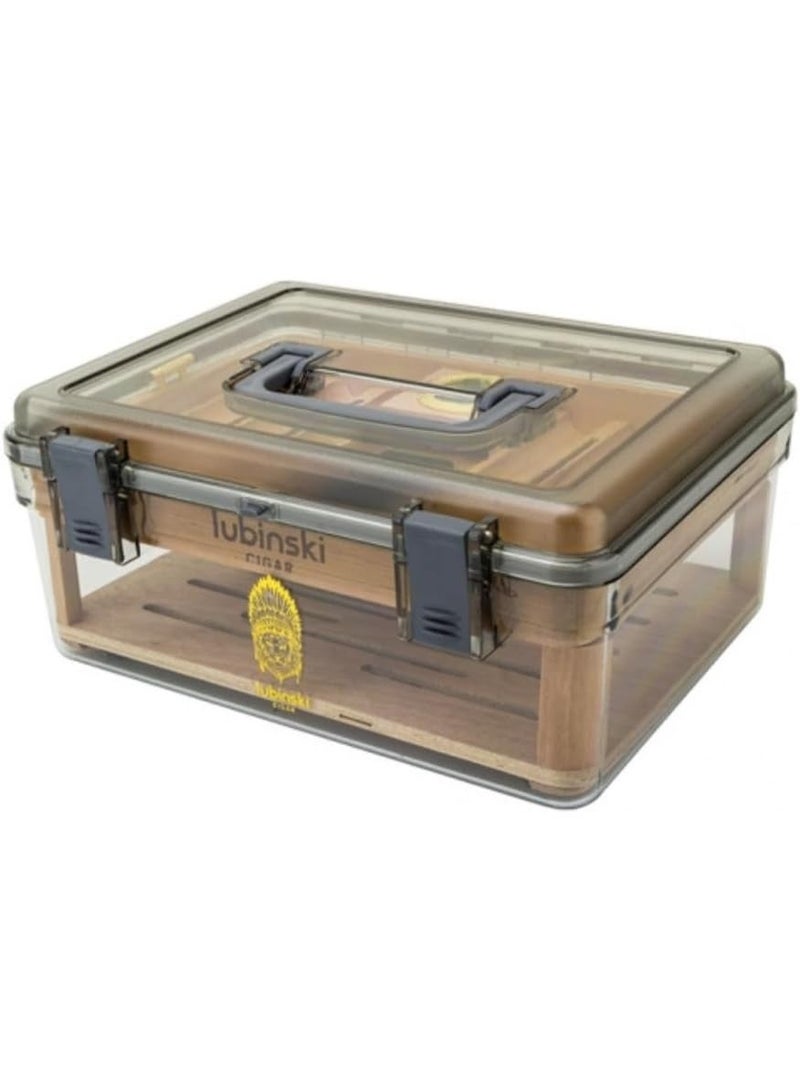 Lubinski Luxury Wooden & Acrylic Storage Box with Hygrometer and Humidifier – Freshness Control Case, Modern Transparent Design (50-Piece Capacity) - Image 1