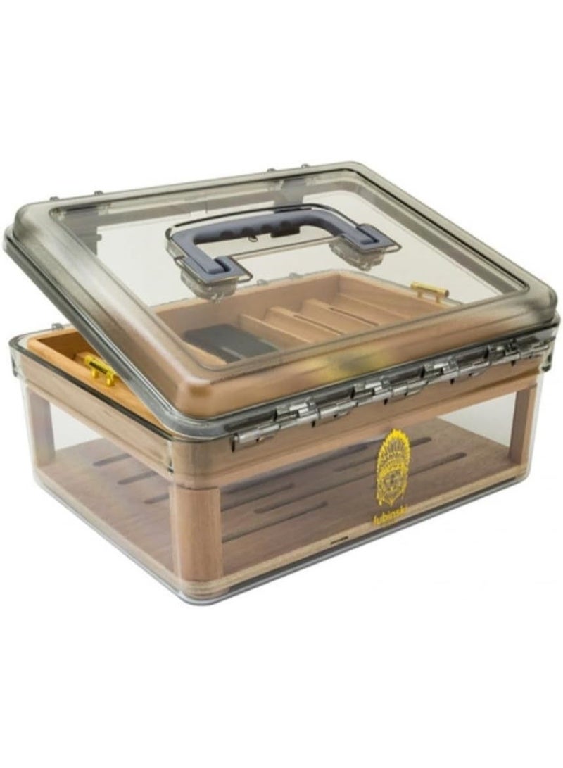 Lubinski Luxury Wooden & Acrylic Storage Box with Hygrometer and Humidifier – Freshness Control Case, Modern Transparent Design (50-Piece Capacity) - Image 2