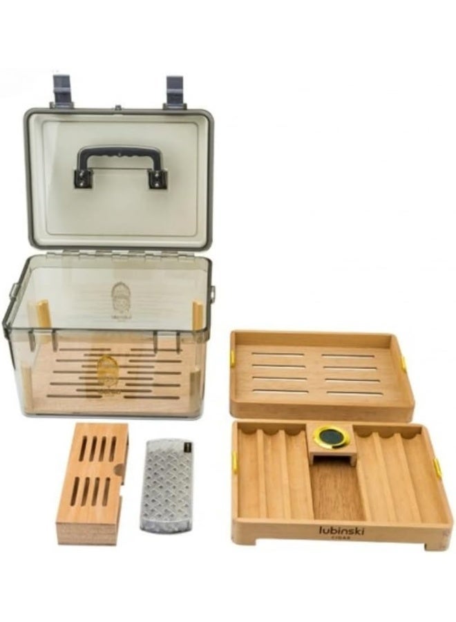 Lubinski Luxury Wooden & Acrylic Storage Box with Hygrometer and Humidifier – Freshness Control Case, Modern Transparent Design (50-Piece Capacity) - Image 4