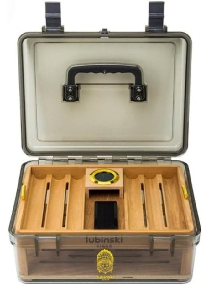 Lubinski Luxury Wooden & Acrylic Storage Box with Hygrometer and Humidifier – Freshness Control Case, Modern Transparent Design (50-Piece Capacity) - Image 5