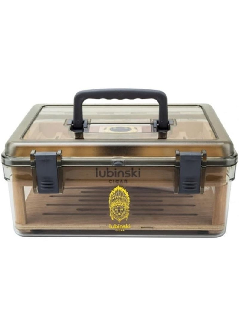 Lubinski Luxury Wooden & Acrylic Storage Box with Hygrometer and Humidifier – Freshness Control Case, Modern Transparent Design (50-Piece Capacity) - Image 3