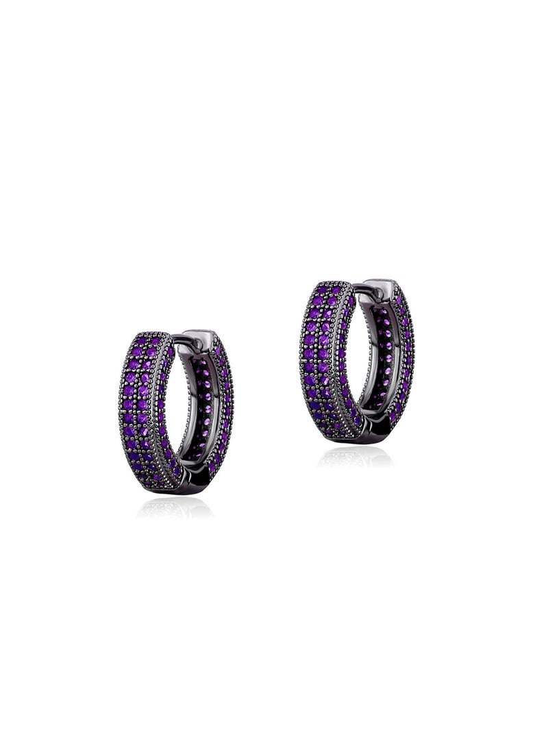 European And American Hip-Hop Style Men And Women Full Of Zircon Bling Men And Women Hip-Hop Trend Earrings Diamond Earrings Good Hiphop (Black Purple Diamond) - Image 1