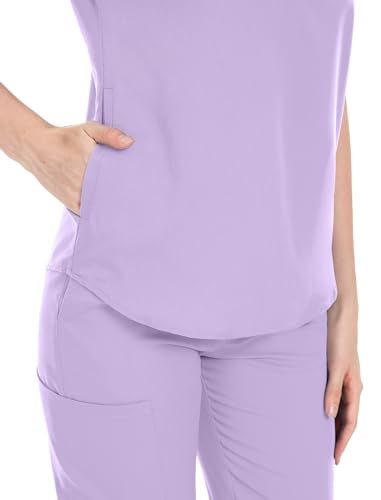 niaahinn Scrubs Set for Women Nurse Uniform Jogger Suit Stretch Top & Pants with Multi Pocket for Nurse Esthetician Workwear (Lavender, Small) - Image 4