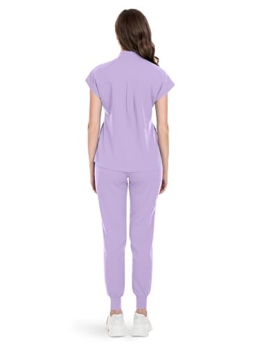 niaahinn Scrubs Set for Women Nurse Uniform Jogger Suit Stretch Top & Pants with Multi Pocket for Nurse Esthetician Workwear (Lavender, Small) - Image 3