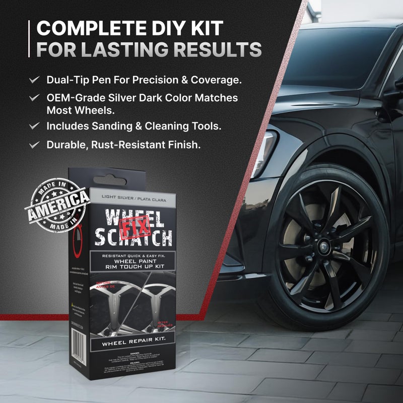 Wheel Scratch Fix طلاء تصحيح خدوش العجلات® فضي لتلميع السيارات - مجموعة إصلاح العجلات المصنوعة من سبائك الألومنيوم، مزيل خدوش الأرصفة مع قلم سريع الجفاف - طلاء Rim للسيارات بلمسة نهائية تدوم طويلاً لإصلاح الخدوش والرقائق في المنزل (فضي فاتح) - Image 4