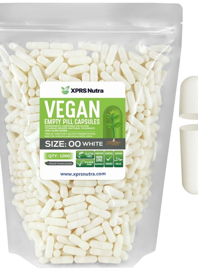 XPRS Nutra Size 00 Empty Capsules - 1000 Count Empty Vegan Capsules - Vegetarian Empty Pill Capsules- DIY Vegetable Capsule Filling- Veggie Pill Capsules Empty Caps (White) - Image 1
