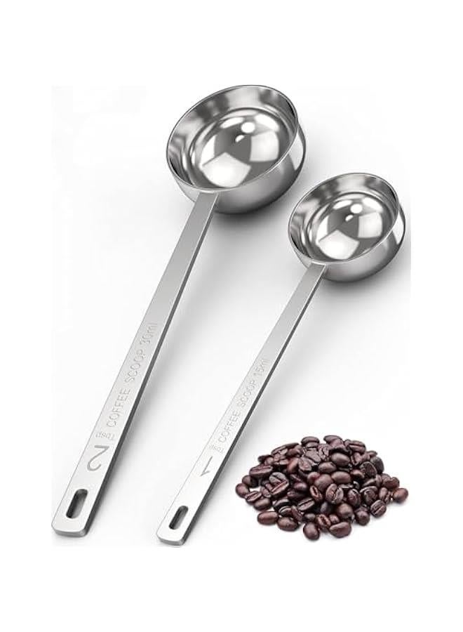 HOOKOR 2 Pcs Premium Coffee Scoop Set - 1 Tbsp (15ml) & 2 Tbsp (30ml) Measuring Tablespoon - Stainless Steel Coffee Measuring Spoon and Scooper with Long Handles Restaurant, Cafe or Home Use - Image 1