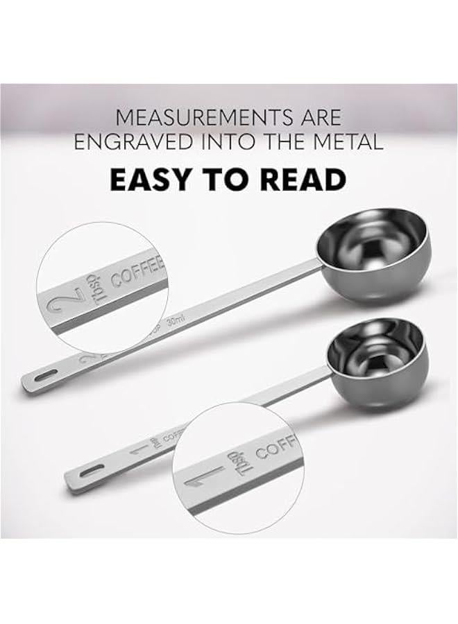 HOOKOR 2 Pcs Premium Coffee Scoop Set - 1 Tbsp (15ml) & 2 Tbsp (30ml) Measuring Tablespoon - Stainless Steel Coffee Measuring Spoon and Scooper with Long Handles Restaurant, Cafe or Home Use - Image 3