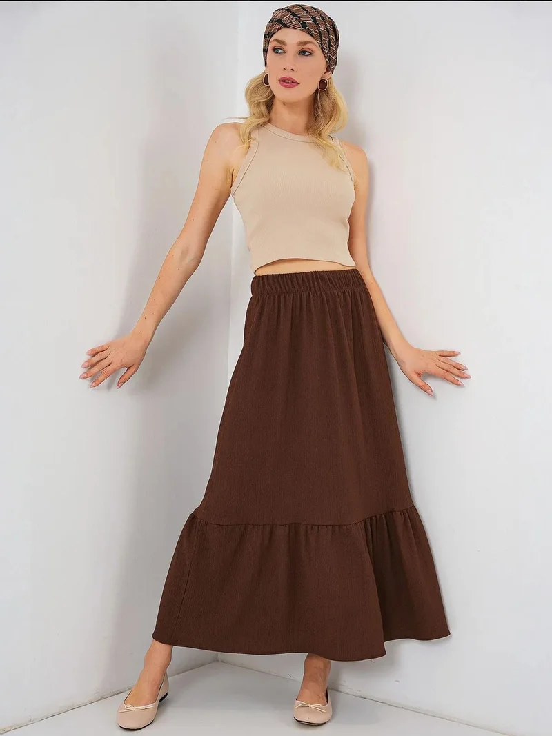 BIG DART BDART Textured Maxi Knit Skirt with Elastic Waist