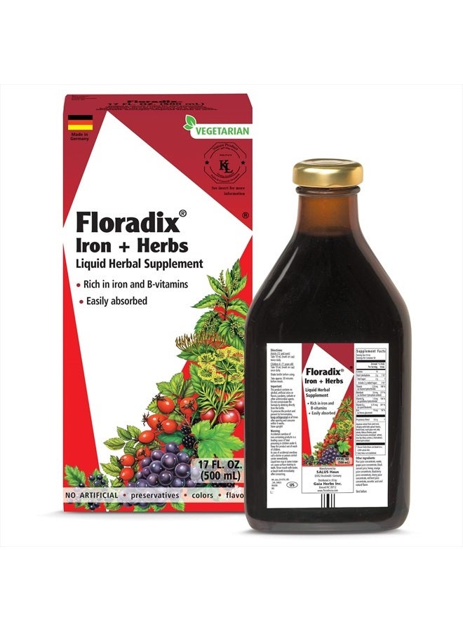 Floradix مكمل سائل نباتي من الحديد والأعشاب، دعم الطاقة للنساء والرجال، سهل الامتصاص، غير معدّل وراثيًا، نباتي، كوشير، خالي من اللاكتوز، بدون نكهة، 17 أونصة سائلة (500 مل) قد يختلف التعبئة - Image 2