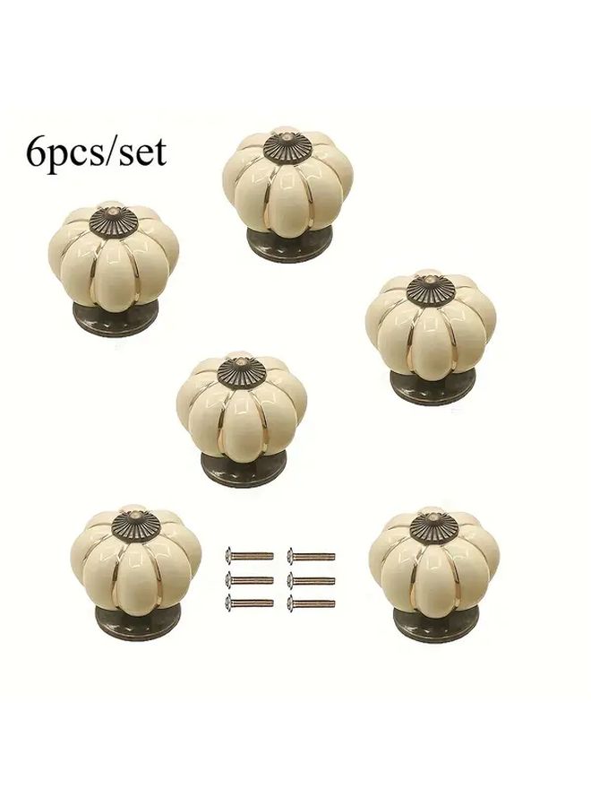 Vintage Ceramic Pumpkin Cabinet Knobs Beige Golden Design With Hardware - Image 4