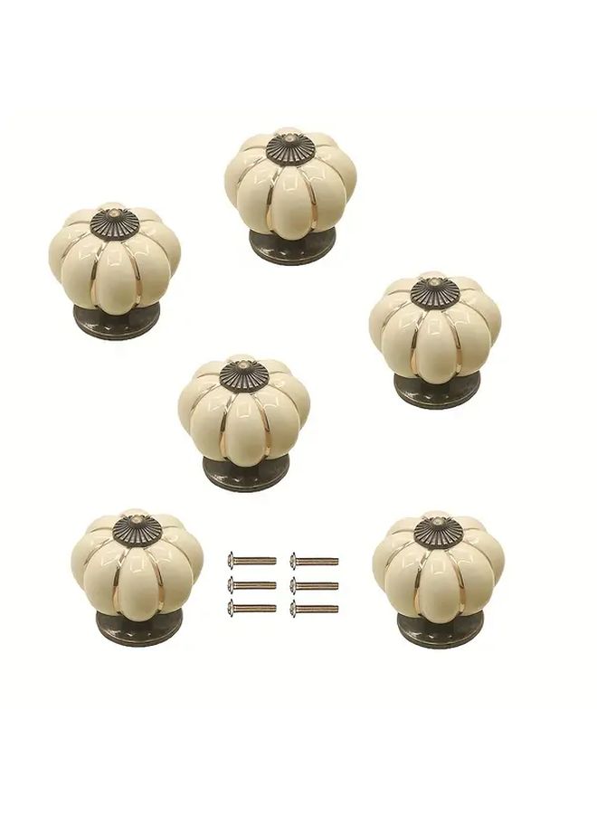 Vintage Ceramic Pumpkin Cabinet Knobs Beige Golden Design With Hardware - Image 1