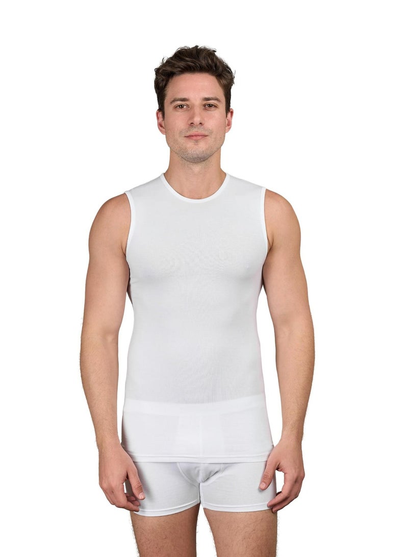 Dice Men's Sleeveless Athletic Cotton Stretch Undershirt, Crew Neck - White - Image 1