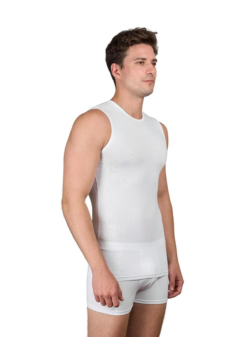 Dice Men's Sleeveless Athletic Cotton Stretch Undershirt, Crew Neck - White - Image 2