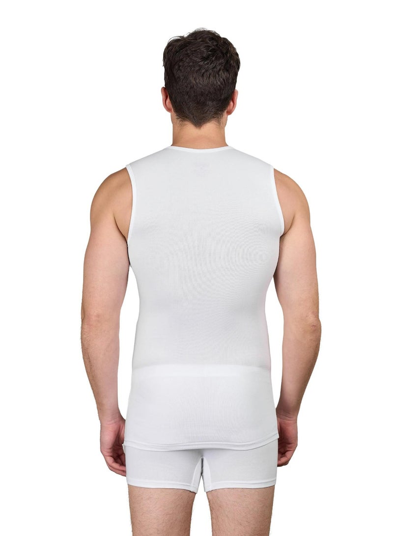 Dice Men's Sleeveless Athletic Cotton Stretch Undershirt, Crew Neck - White - Image 3