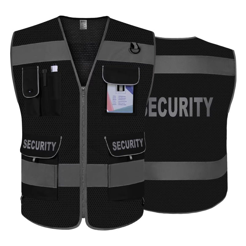 TCCFCCT Mesh Security Vest for Security Guard 9 Pockets High Visibility Reflective Safety Vest for Men Women, Durable Hi Vis Vest with Reinforced Sewing, Meets ANSI/ISEA, (G100S-Black, S) - Image 5