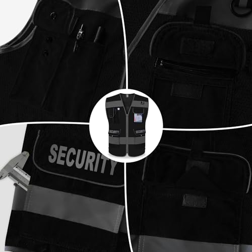 TCCFCCT Mesh Security Vest for Security Guard 9 Pockets High Visibility Reflective Safety Vest for Men Women, Durable Hi Vis Vest with Reinforced Sewing, Meets ANSI/ISEA, (G100S-Black, S) - Image 4