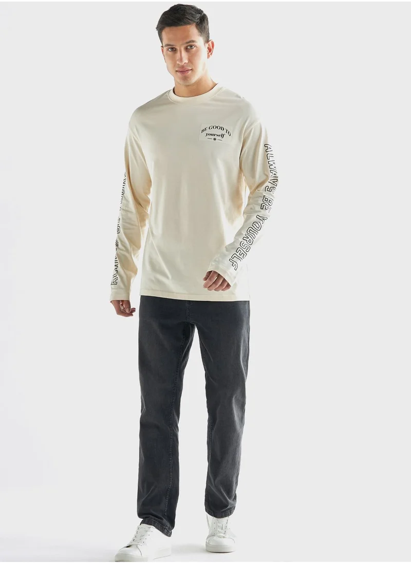 فاف Slogan Print Crew Neck T-Shirt