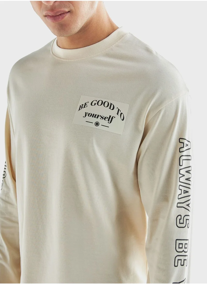فاف Slogan Print Crew Neck T-Shirt