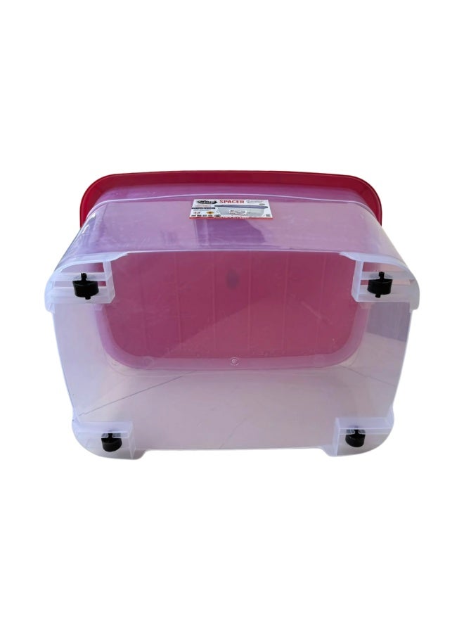 SNH Spacer Storage Box with Red Cap | Transparent Rectangular Storage Container with Lockable Lid & Handle | Multipurpose Airtight Organizer Box | Space-Saving Plastic Roller Bin for Home, Kitchen, Office & More - Image 1