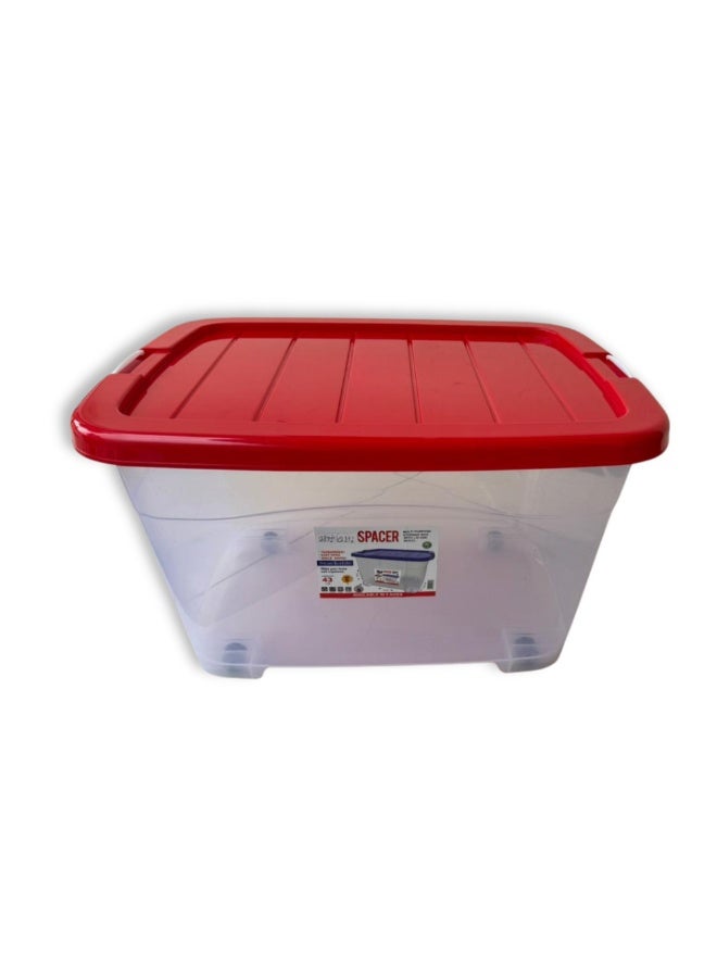 SNH Spacer Storage Box with Red Cap | Transparent Rectangular Storage Container with Lockable Lid & Handle | Multipurpose Airtight Organizer Box | Space-Saving Plastic Roller Bin for Home, Kitchen, Office & More - Image 2