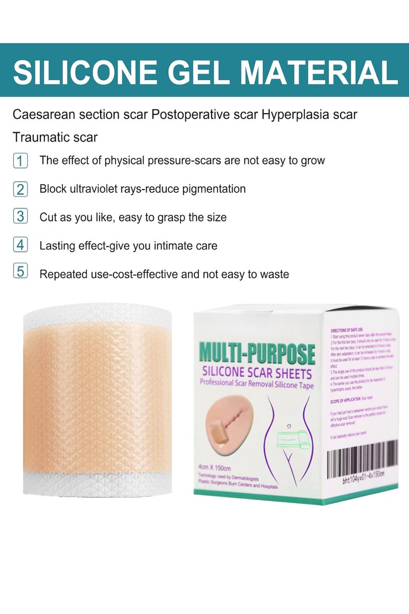 Silicone Scar Patch, Fade Scar Sticker, Efficient Beauty Scars Removal Cesarean Section Burn Scars Left Behind Gel Painless Tape Roll (4cm * 1.5m) - Image 5