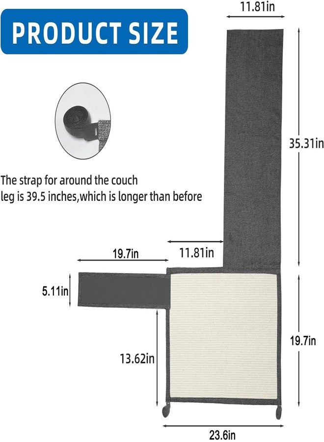 Oroonoko Cat Scratch Sofa Protector,Cat Scratching Couch Protector with 19.7''L*23.6''W Natural Sisal Scratching Mat for Protecting Couch Sofa Chair (Dark Grey/Left Hand) - Image 2