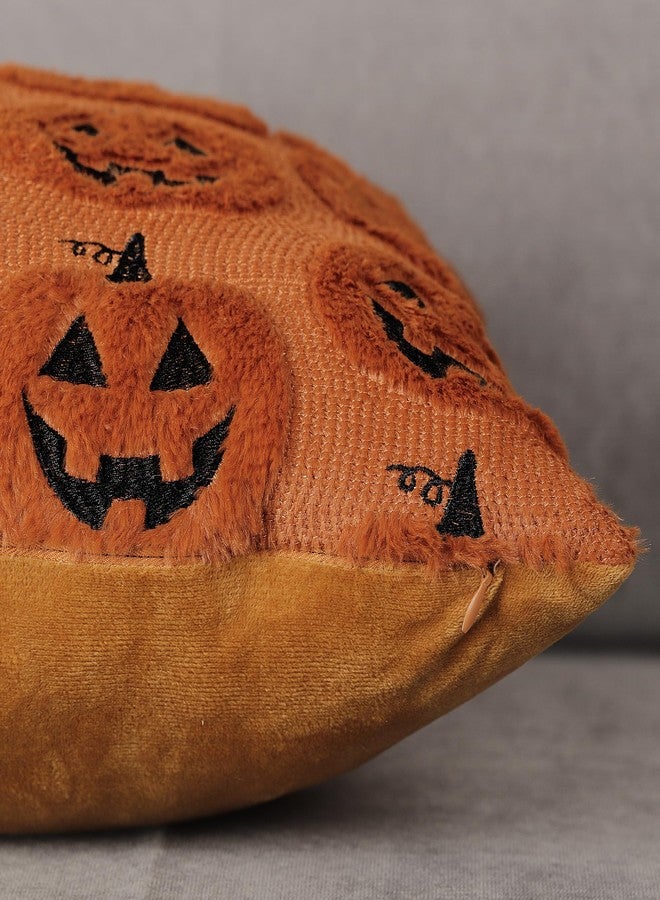 4TH Emotion Halloween Pumpkin Decorative Pillow Covers 18x18 Set of 2, Dark Rust Red Soft Plush Faux Fur Farmhouse Throw Cushion Cases for Fall Autumn Holiday Home Decorations - Image 3