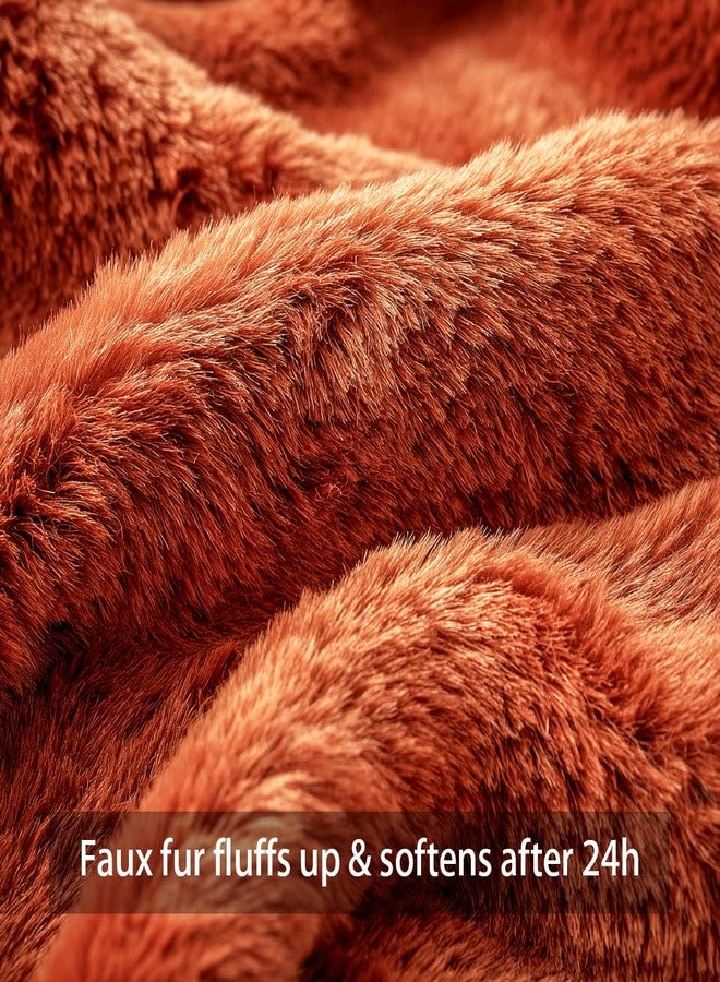 4TH Emotion Halloween Pumpkin Decorative Pillow Covers 18x18 Set of 2, Dark Rust Red Soft Plush Faux Fur Farmhouse Throw Cushion Cases for Fall Autumn Holiday Home Decorations - Image 4