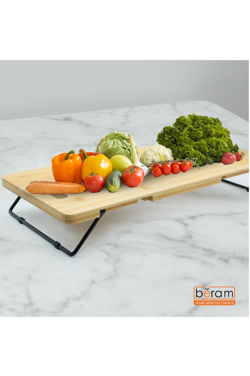 Beram Bamboo Serving Tray with Foldable Legs, Large Charcuterie Board & Breakfast Bed Tray, 100% Natural Eco-Friendly Bamboo, Cheese Platter with Handles, 45.5 × 23.5 × 7 cm - Image 2