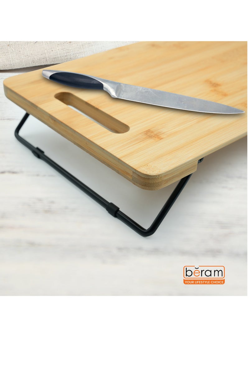 Beram Bamboo Serving Tray with Foldable Legs, Large Charcuterie Board & Breakfast Bed Tray, 100% Natural Eco-Friendly Bamboo, Cheese Platter with Handles, 45.5 × 23.5 × 7 cm - Image 3