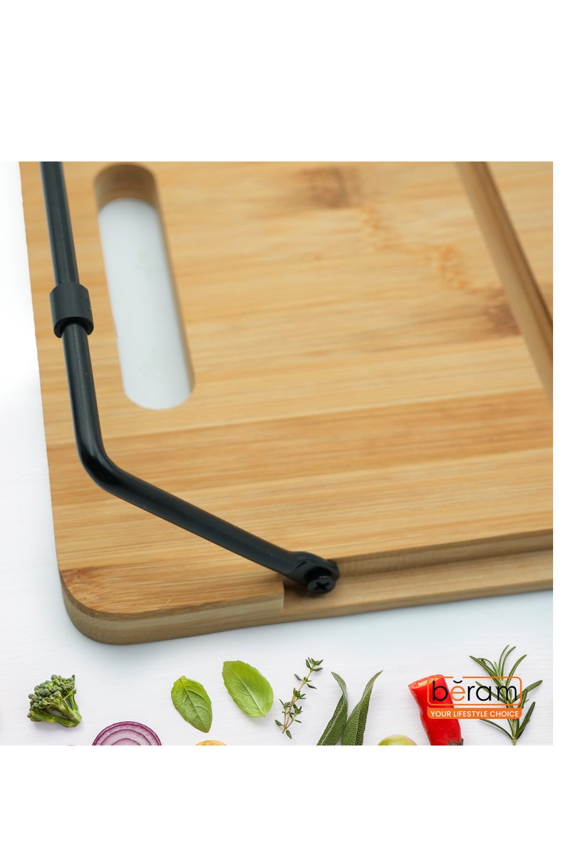 Beram Bamboo Serving Tray with Foldable Legs, Large Charcuterie Board & Breakfast Bed Tray, 100% Natural Eco-Friendly Bamboo, Cheese Platter with Handles, 45.5 × 23.5 × 7 cm - Image 4