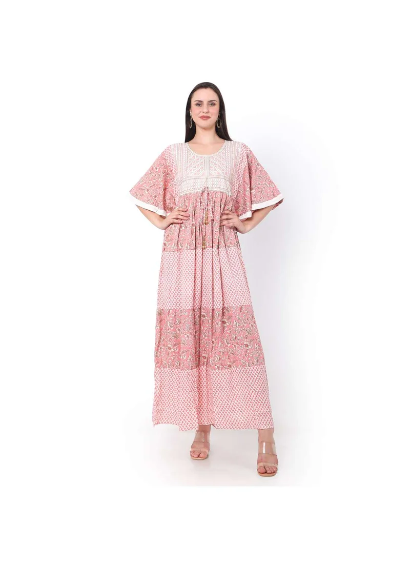 هانا آند سارا PINK COLOUR WITH EMBROIDERED AND PRINTED ARABIC JALABIYA DRESS